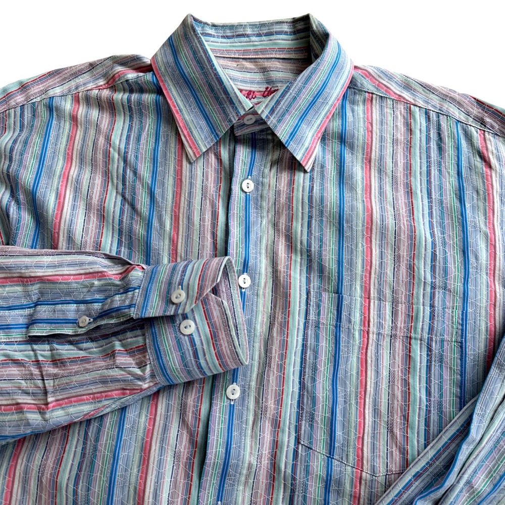 Bugatchi Uomo Mens Striped Button Down Shirt Multi Color Size L